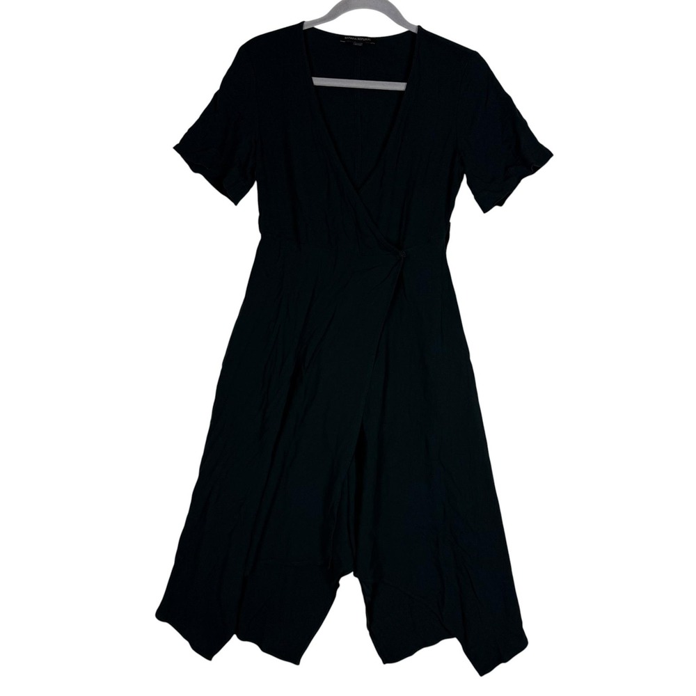 Banana Republic Dress Womens 2P Black Wrap Short Sleeve Midi Hanky Hem Pockets